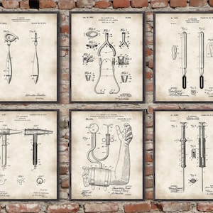 Doctor Patent set of 6,Doctor Prints,Otoscope,stethoscope,Hypodermic ,hypodermic syringe,medical equipment, medical student, graduation gift