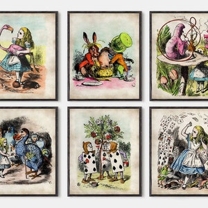 Alice in wonderland prints Set of 6 posters, Alice in wonderland nursery decor, Alice in wonderland Children's Book Watercolor painting