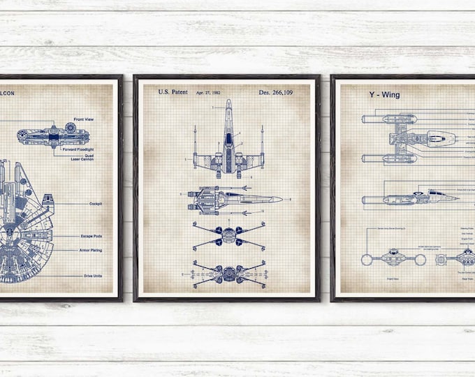 Star Wars Patents Set of 3 Prints, Star Wars Prints, Star Wars Posters, Star Wars Blueprints, Star Wars Wall Art, Patent Poster #133