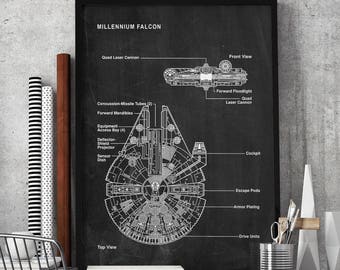 Star Wars Art Print, Millennium falcon Patent,Millennium falcon Prints,Blueprint, Movie Poster, Patent Prints, Wall Art #P98