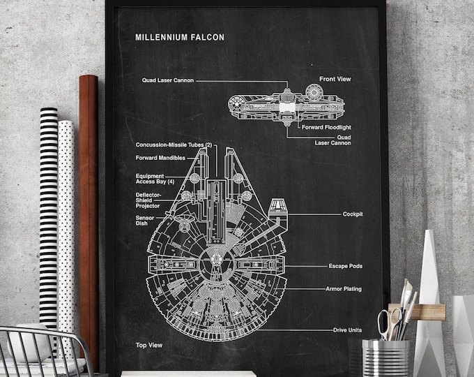 Star Wars Art Print, Millennium falcon Patent,Millennium falcon Prints,Blueprint, Movie Poster, Patent Prints, Wall Art #P98