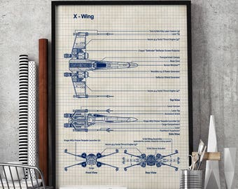 Star Wars,X Wing Poster,X Wing Print,X-Wing Fighter Drawing,Schematic, Art Print, Poster Print,Lucas film,Return of the Jedi #P105