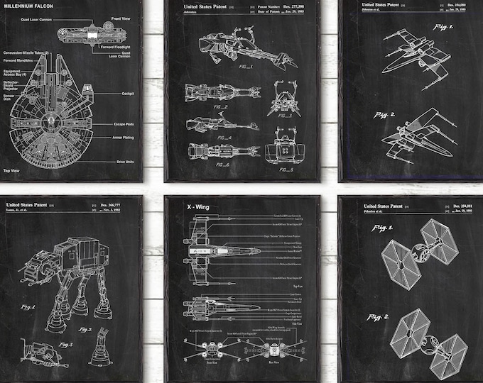 PATENT Star Wars Set Of 6,Prints ,Star Wars Millennium Falcon , Star Wars Bedroom Wall Art , Star Wars Movie Patents , Science Fiction #79