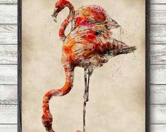 Pink Flamingo watercolor, Flamingo decor, Tropical Wall Art, flamingo print, bird lover, Bird Poster, flamingo home decor, flamingo artwork