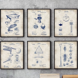 Set of 6 prints, Billiards Patent Prints Set Of 6, Billiards Wall Art Poster,Billiard Ball, , Billiards Room Patent, Sport Poster #P252