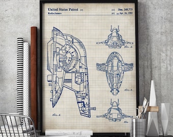 Star Wars Art Print, Slave 1 Vintage Art,Blueprint,Poster,Print,PatentPrints,Wall Art, Decor #P370