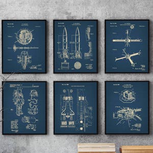 Rocket Blueprint, Set of 6,Space Patent Posters, NASA Art,NASA Patent, NASA Poster, Space Shuttle Poster, Space Shuttle Art, Space Suit P347