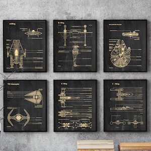 Set of 6 prints,Star Wars,blueprint,parchment,Science,Student,Engineering,Print,Gift,Office Decor,Home decor #P227