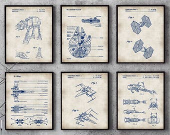 Set of 6,Speedster Bike,Room Decor,Boy Room,At Walker,Space print, Millennium Falcon, Poster,Patent Print, Gift, Chalkboard #79