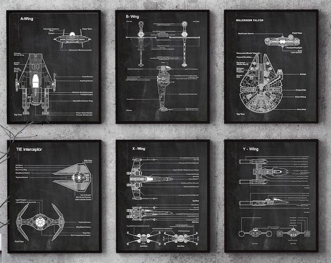 Star Wars Set poster, Patent Printable Set, Millennium Falcon,A Wing,B Wing,X Wing,Y Wing,Wall Art,Star Wars Poster,patentprints #78