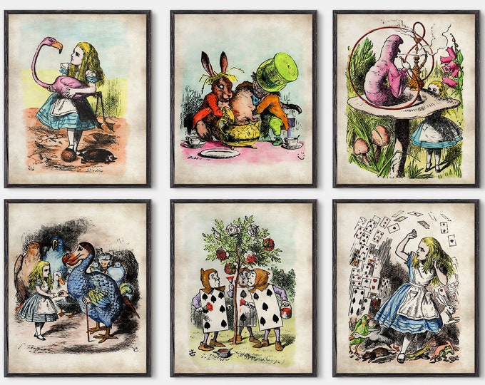 Alice in wonderland prints Set of 6 posters , Alice in wonderland nursery decor, Alice in wonderland Children's Book Watercolor painting