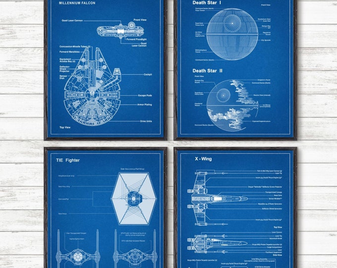 Star Wars Prints, Millennium Falcon,Death Star I,Death Star II, TIE Fighter,X-Wing,Star Wars Poster,Star Wars Art #P289