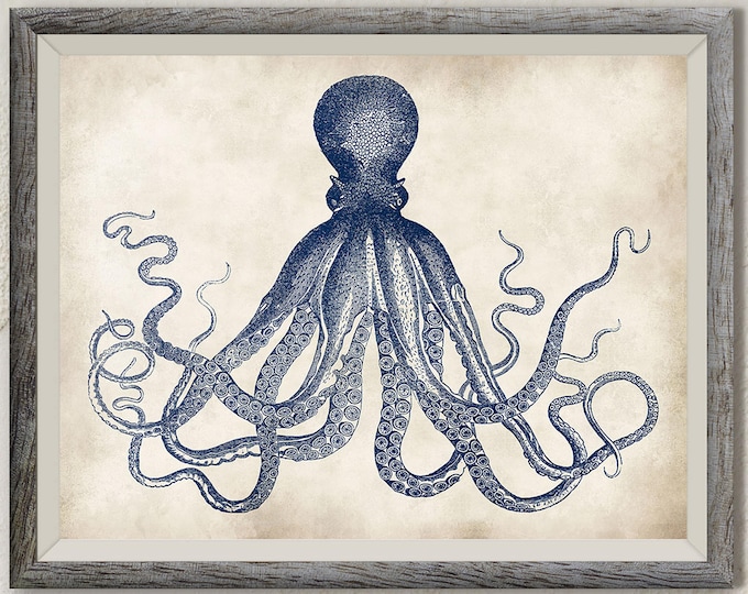 Octopus art, Sea creatures art, Kraken art, Sea monster print, Nautical art, Giant Octopus Print, Octopus Poster, Marine art, Ocean Wall Art