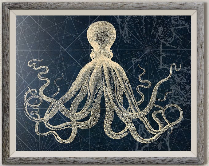 Sea creatures, Octopus prints, Sea life Decor, Nautical Decor, Octopus Wall art, Coastal Wall Art, Kraken art, Beach house print, Bath Art