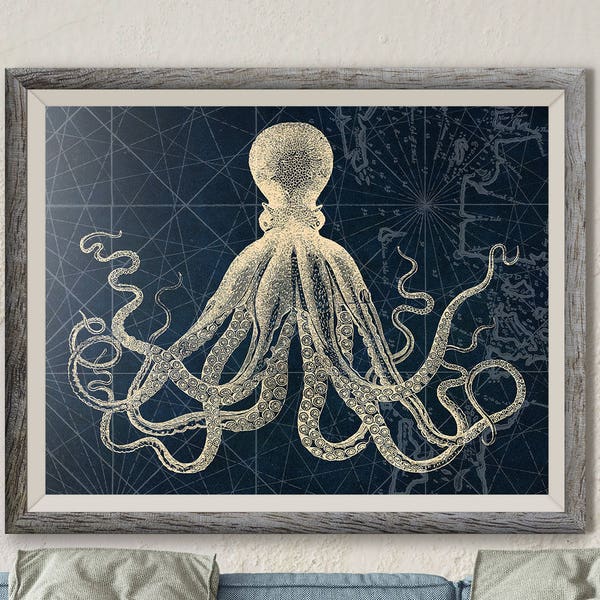 Sea creatures, Octopus prints, Sea life Decor, Nautical Decor, Octopus Wall art, Coastal Wall Art, Kraken art, Beach house print, Bath Art