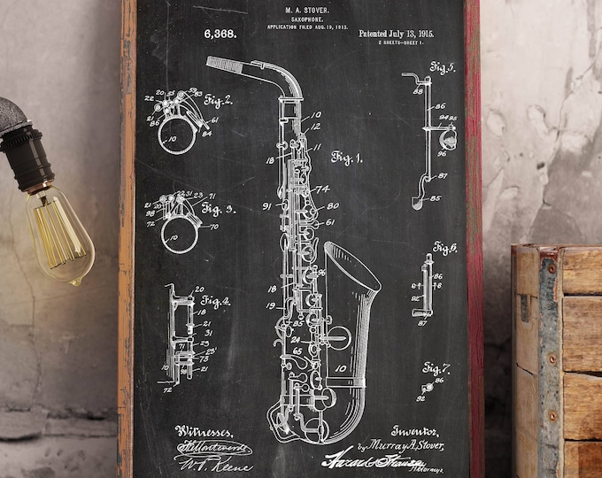 PATENT 1915 Saxophone Prints,Saxophone Poster,Saxophone Wall Art,Patent Print,Musician Gift,Wall Art,Saxophone Poster,Music print #P266