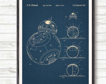BB-8,Blueprint,Patent Star Wars,Poster,Millennium Falcon Print,Star Wars Print,Millennium Falcon Art,Star Wars #P369