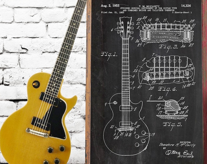 PATENT 1955 Gibson Les Paul Guitar Patent,Gibson Poster, Guitar Art, Guitar Player Gift, Electric Guitar, Music Poster  #P53