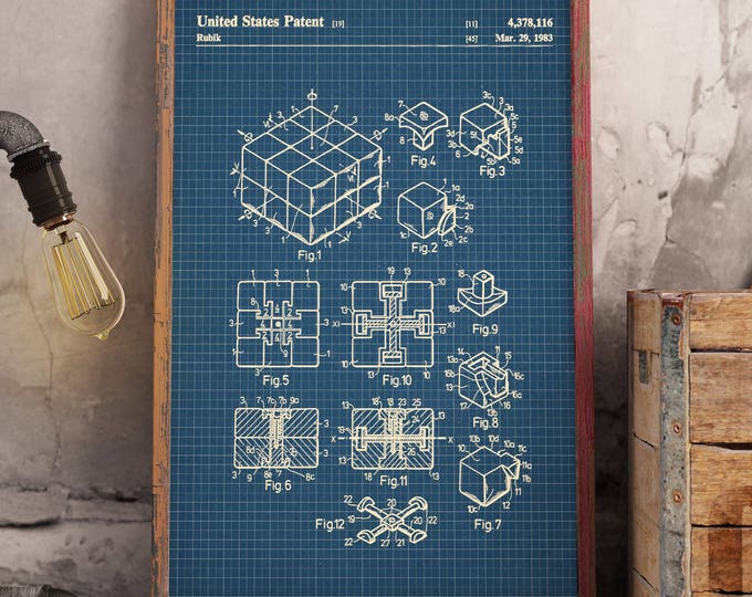PATENT 1983 Rubiks Cube Print,Game Room Art,Toy Art,Rubiks Cube Art, Blueprint,Vintage Patent Poster,Geek Gifts,Nerd Gifts,Office Art #P372