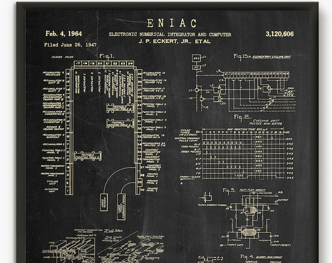ENIAC First Programmable Computer 1947 patent print, Technology art Computer science decor geek nerd gift