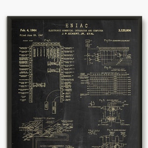 ENIAC First Programmable Computer 1947 patent print, Technology art Computer science decor geek nerd gift image 1