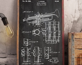 Trumpet Patent Poster, Trumpet Print, Trumpet Poster,Trumpet Prints, Musician Art, Trumpet Art, Music Room Decor, Trumpet Decor #P278