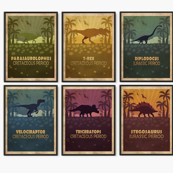 Dinosaurs Poster Set of 6 Educational Prints - dinosaur gifts for Classroom Decor, Educational Gifts, Nursery Decor & More