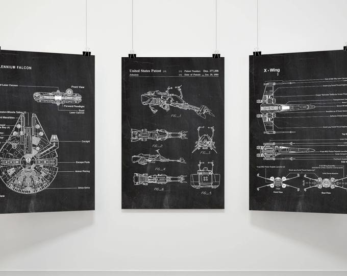 Star Wars Patents Set of 3 Prints, Star Wars Prints, Star Wars Posters, Star Wars Blueprints, Star Wars Wall Art, Patent Prints Poster #P291