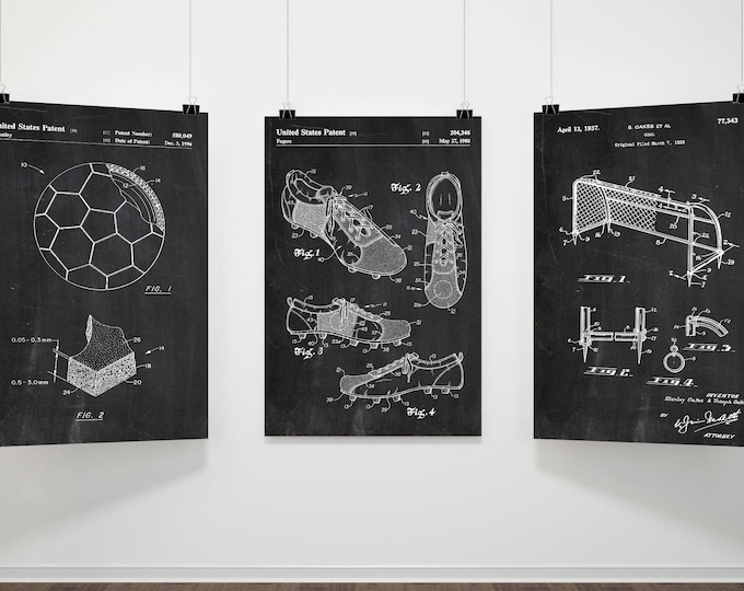 PATENT Soccer Prints Set Of 3,Soccer Prints,Soccer Poster,Soccer gift,Football Patent Prints,Soccer Wall Art Poster Set,Soccer Fan Gift#P327