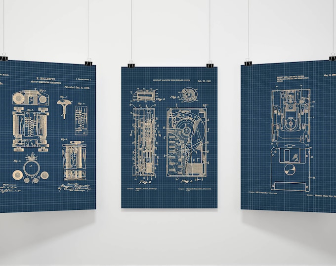 Computer print, set of 3, computer geek, computer poster, computer decor, computer gift, computer geek gift, floppy disk, floppy,patent P310