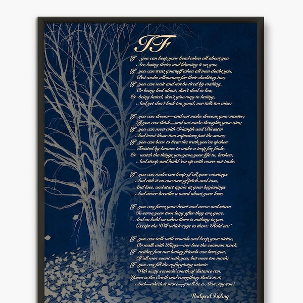 If Rudyard Kipling poetry gifts, Kipling poem motivational poster,  If By Kipling inspirational Student Art Poetry Decor