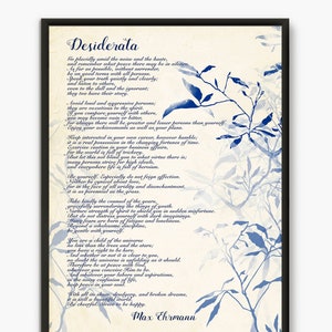 Impression Desiderata, Poème Desiderata, Affiche Desiderata, Art mural de poésie, Cadeau de remise des diplômes, Idée de remise des diplômes