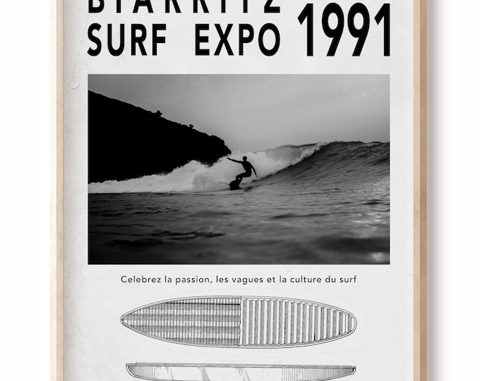 Biarritz Surf Expo 1991 Poster: Vintage Surfing Exhibition Art