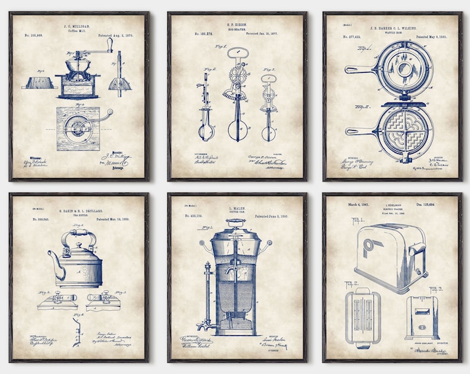 Kitchen Inventions set of 6 prints, Kitchen wall art,  kitchen patent, kitchen art, kitchen patent print, Kitchen patent art, set of 6 #P318