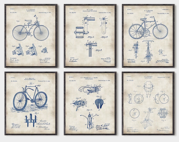 Bicycle Patent Prints, Set of 6 prints #P304