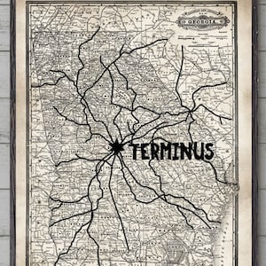 The Walking Dead poster, Terminus Replica Map, Vintage Design,Zombie,Negan,Lucille Bat,Ezekiel,Watch Party Gift, Wall Art Poster, Print