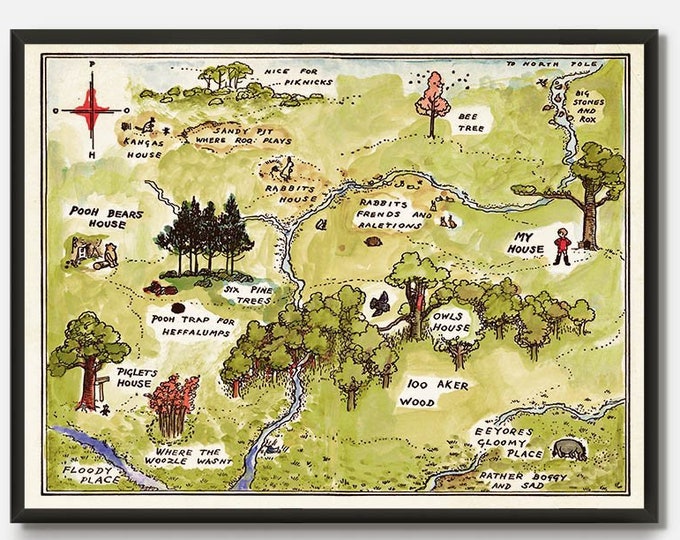 100 Acre Wood Map, Winnie The Pooh map, Classic pooh, One Hundred Acre Wood Print, Winnie pooh Nursery  Children Bedroom Art Playroom Decor