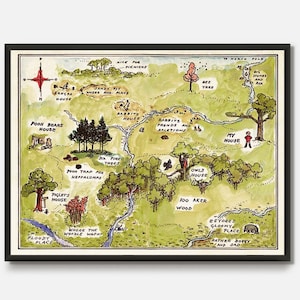 Winnie Puuh Karte, klassische Pooh Karte, 100 Acre Holzdruck, Winnie Puuh Kinderzimmer 100 Acre Holzkarte, Kinderzimmer Dekor