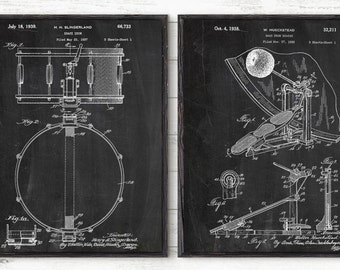 Drum Patent Prints Set of 2,Music Poster,Drummer Musician Wall Decor,Music Room Decor, Percussion Musical Instruments,Musician Gift  #P348