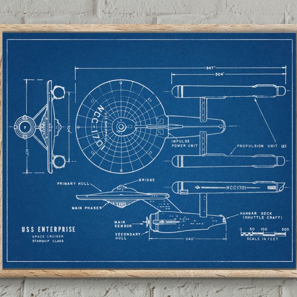 Star Trek USS Enterprise blueprint, Patent Print, Star Trek Poster, Enterprise Print, Chalckboard Print,Star Trek Art, Star Trek Wall Art