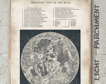 Full Moon Map,Moon Print,Vintage Lunar Astronomy Wall Art Print, Geography Moon Chart, Telescopic View of the Moon, Moon Topography #10