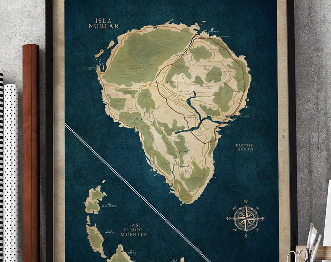 Jurassic Park Map, Poster, Isla Nublar Map, Print, Lost World, Dinosaur, Movie Poster, Velociraptor, Jurassic World, Isla Sorna #19