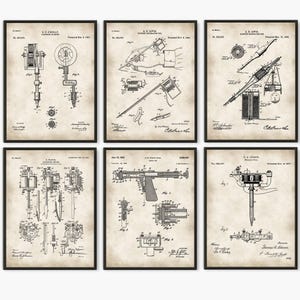Stampa tatuaggio, tatuaggi, tatoo, stampe per ufficio, stampe brevetto tatuaggio, regalo stampa tatuaggio, stampa artistica da parete, poster stampa tatuaggio, set di 6 stampe