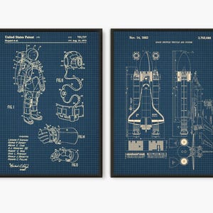NASA Space suit Blueprint Poster Set of 2 Prints: Shuttle Boys Room Decor