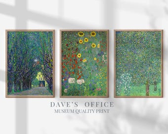Set of Three Gustav Klimt Greenery Prints - 3 Classic Paintings Museum Quality