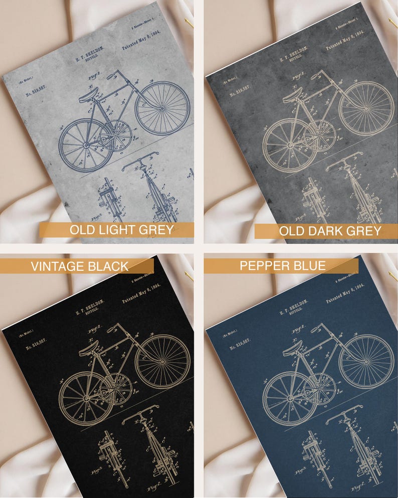 Vintage Bicycle Patent Prints Set, Restored Diagrams Wall Art (Set of Six) image 5