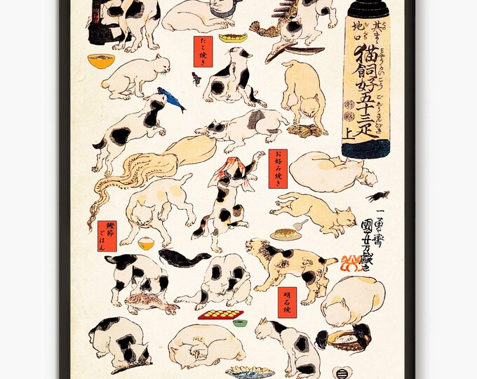 Japanese cats wall art , Utagawa Kuniyoshi Japanese vintage print, Neko Japanese cat art, cat lover gifts