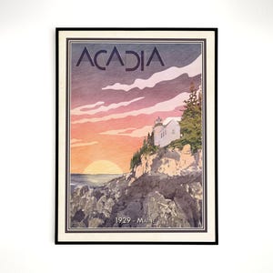 Acadia National Park, Travel Poster, National Park Vintage, National Parks Art Print