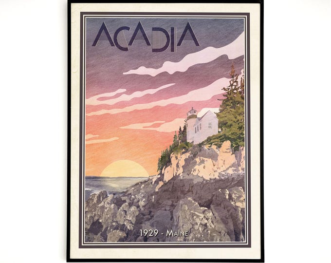 Acadia National Park, Travel Poster, National Park Vintage, National Parks Art Print