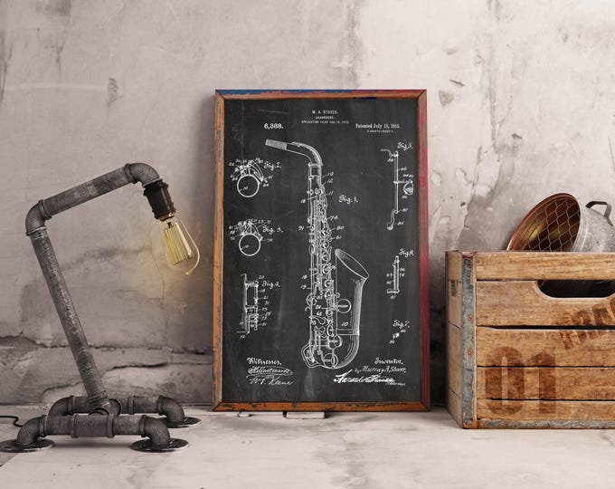 1915 Saxophone Patent Print: Musician Wall Art